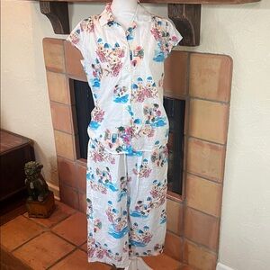 The Cat's Pajamas Floral Women's Pajama Set - White and Pink, size S
